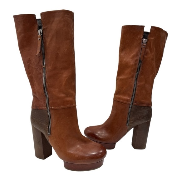 Vic Matie genuine leather platform high heel boots size 36 Cognac - Picture 1 of 12